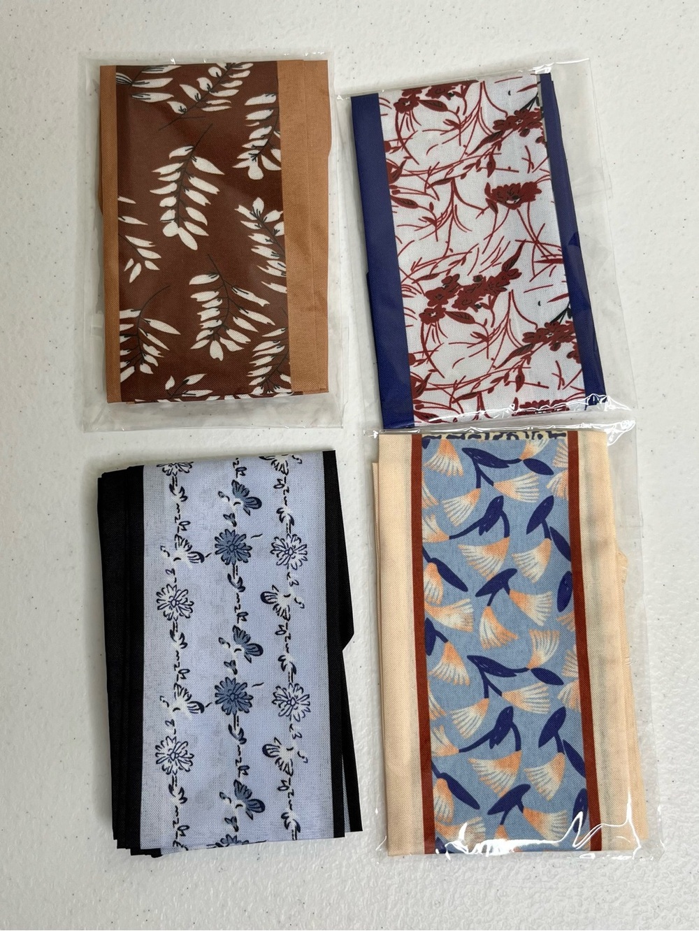 NIB Fashion Scarves Lot 4 Boho Purse Bag Hair Neck Wrist Satin Scarf Neutrals